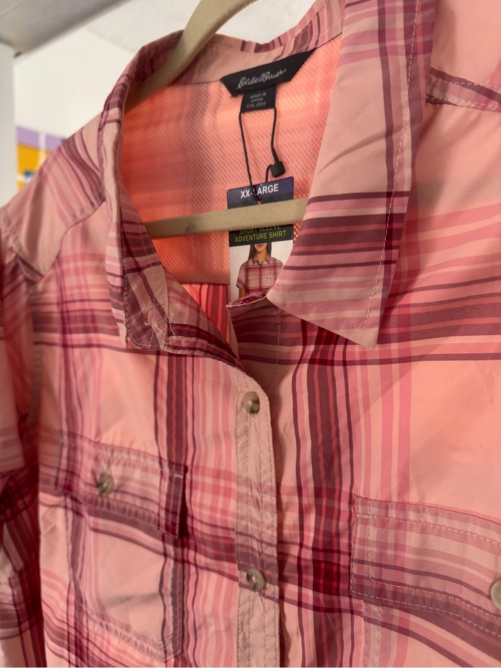 Eddie Bauer NWT Pink Plaid Short Sleeve Adventure Shirt XXL/2X - Picture 4 of 13